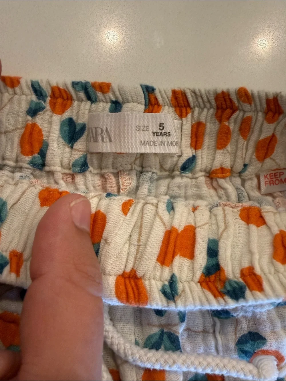 Zara White Pajama Pants with Orange Dot and Teal Leaf Print